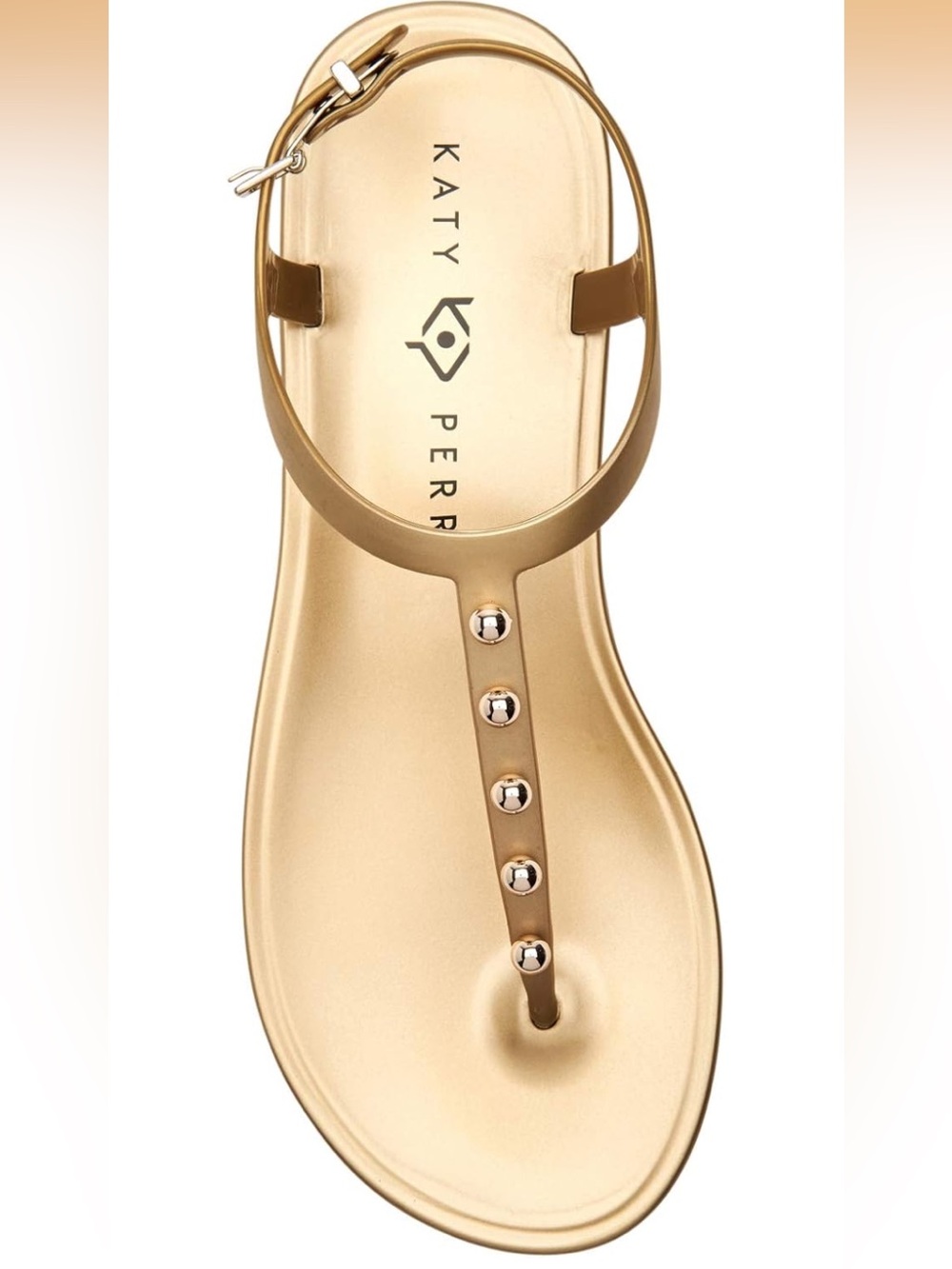 Katy Perry Collections Metallic Gold T-Strap pearl Jelly Sandal